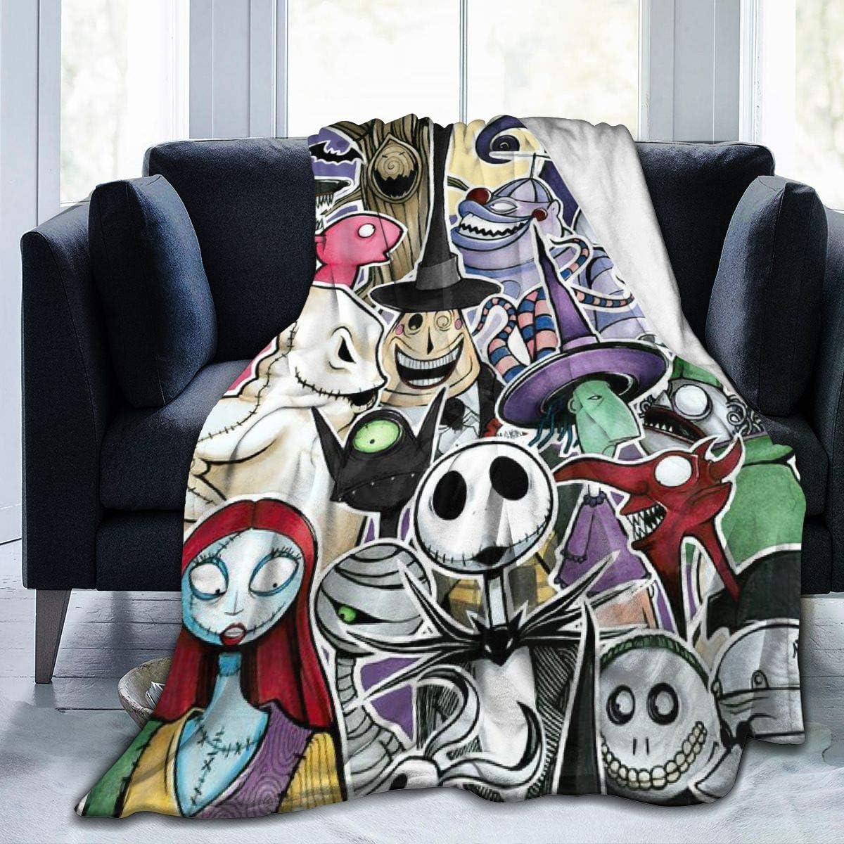 Amazon Com Nightmare Before Christmas Ultra Soft Throw Blanket Flannel Fleece All Season Light Weight Living Room Bedroom Warm Blanket Black 50 X40 Kitchen Dining