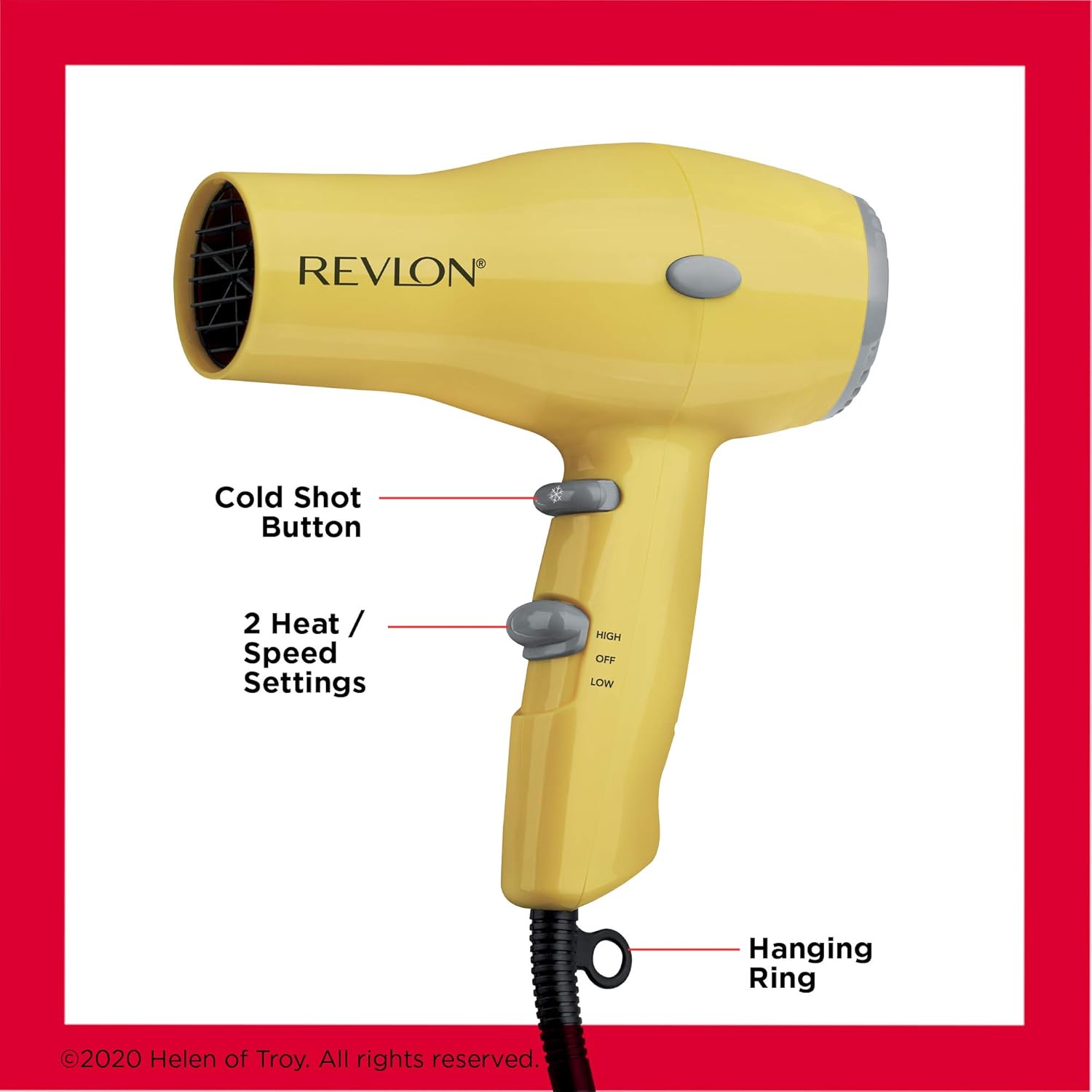 Revlon 1875W Lightweight + Compact Travel Hair Dryer, Yellow: Beauty