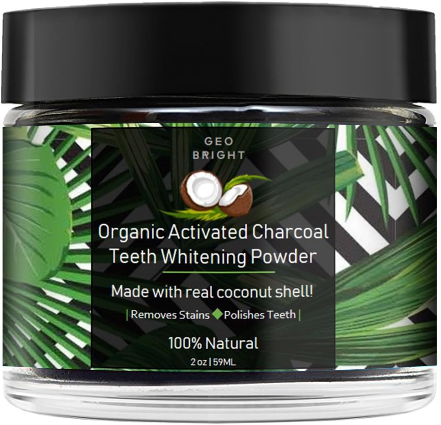 Organic Activated Charcoal Teeth Whitening Powder by Geo Bright, Natural Coconut Shell, Alternative To Charcoal Toothpaste, Strips, Kits, Gels