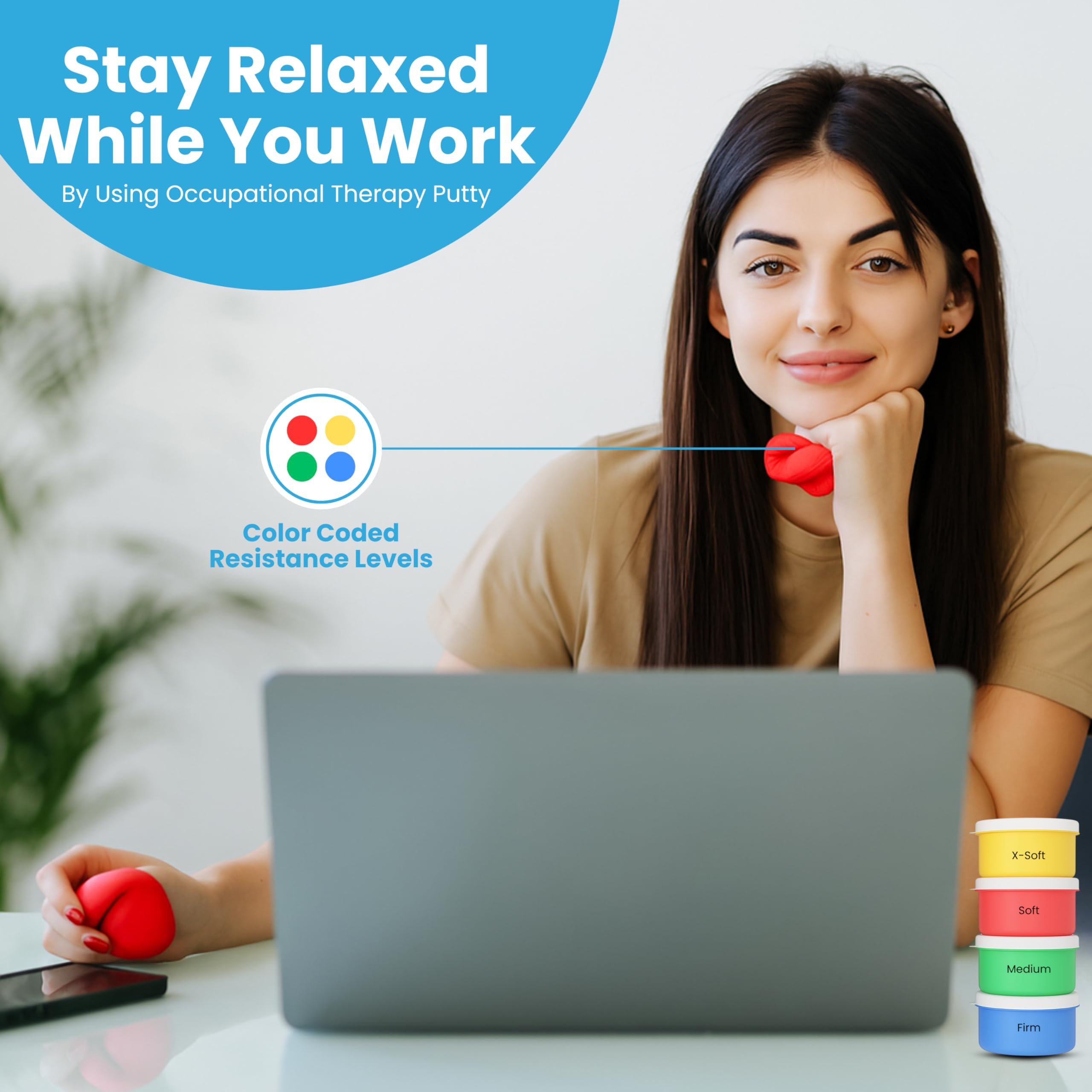 FlintRehab Therapy Putty for Kids & Adults (4 Pack, 3 Oz Each) - Putty for Hand Therapy, Fidgeting & Stress Relief - Non-Toxic Resistive Exercise Putty to Improve hand strength - Set of 4 Strengths