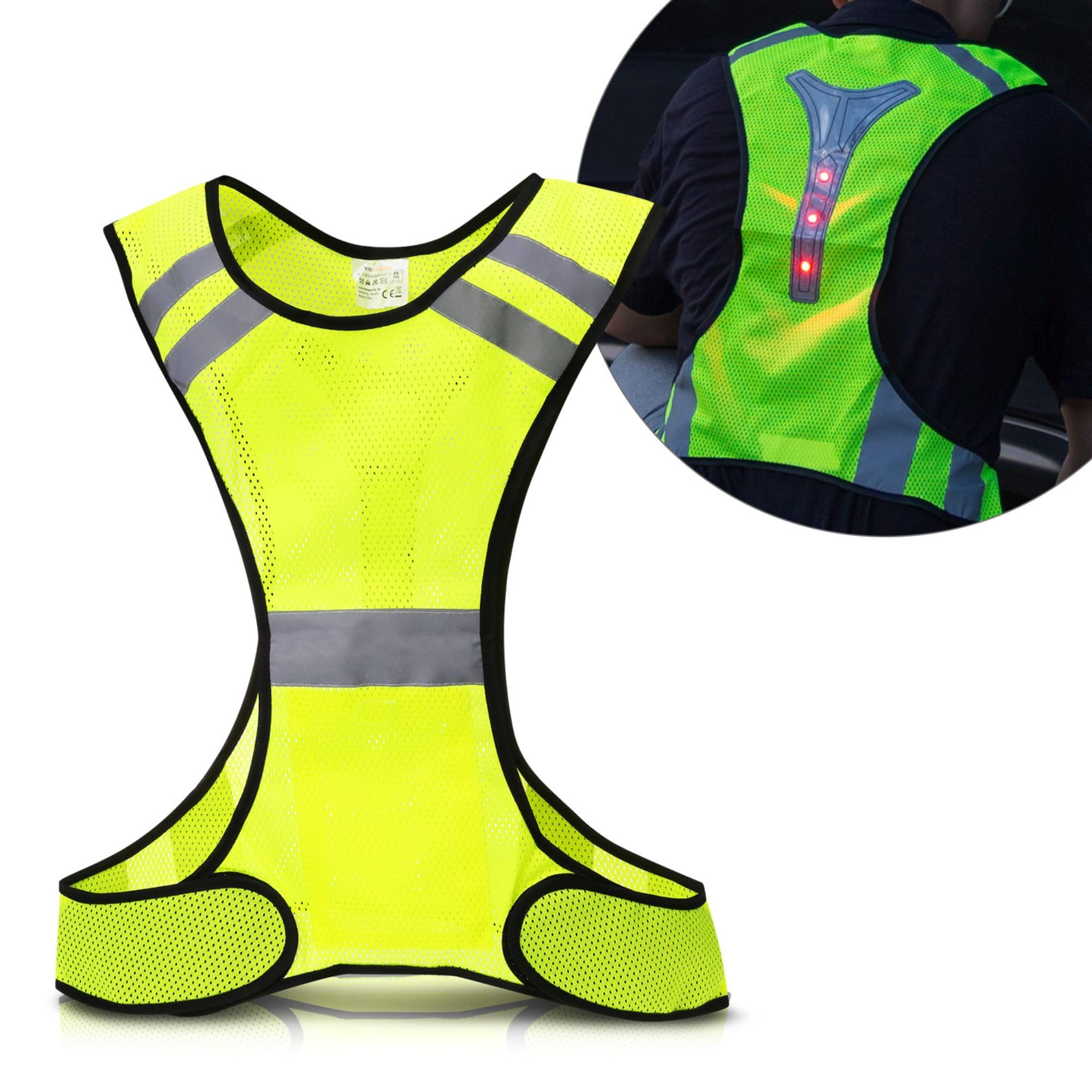 kwmobile Reflective LED Vest - Light Up Vest with 3 LED Lights and Reflector Stripes for Running, Jogging, Cycling at Night
