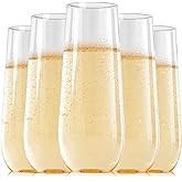 FOCUSLINE 24 Pack 9 Oz Clear Plastic Champagne Flutes, Stemless Plastic Champagne Glasses Clear, Heavy Duty Toasting Glasses, Shatterproof and Disposable Cups Perfect For Any Party