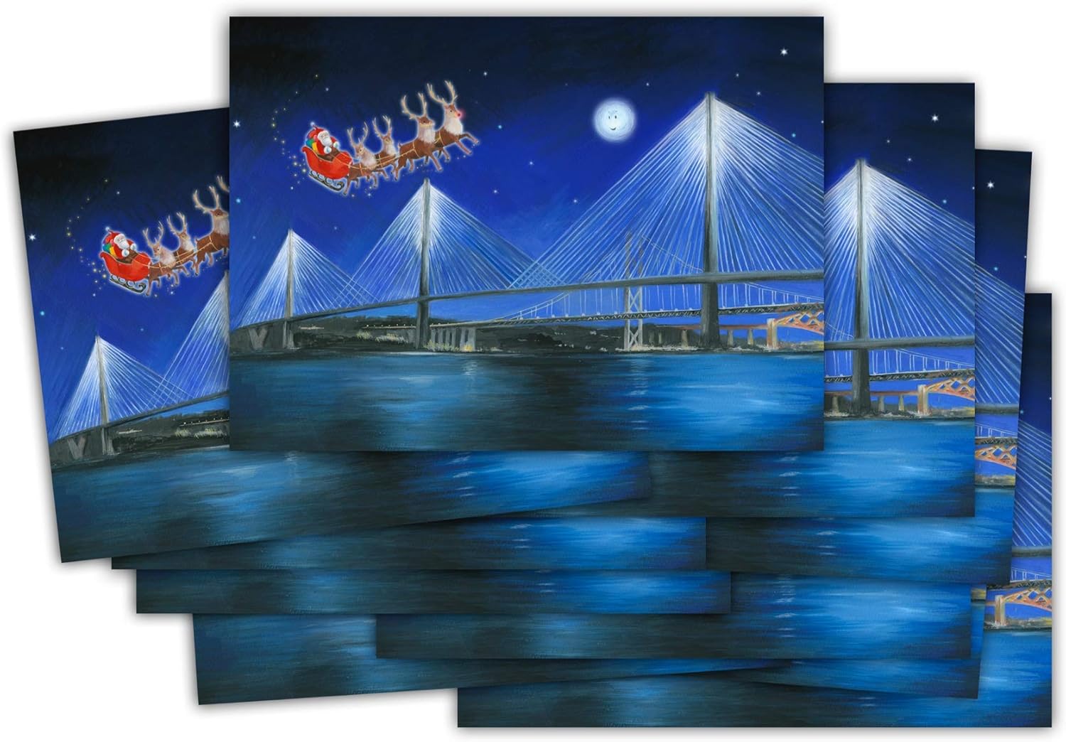 Scottish Queensferry Crossing Christmas Cards (pack of 10), blue|grey, 150mm x 105mm