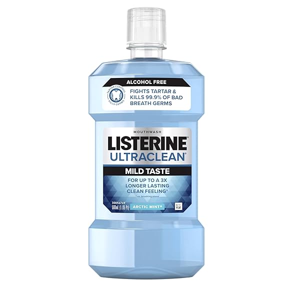 LISTERINE ULTRACLEAN ALCOHOL FREE TARTAR CONTROL MOUTHWASH, ORAL RINSE TO HELP FIGHT BAD BREATH AND TARTAR, FOR CLEANER, NATURALLY WHITE TEETH, ARCTIC MINT FLAVOR, 500 ML
