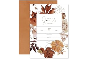 Whaline Fall Invitations 25 Sets Retro Autumn Leaves Floral Pumpkin Invitation Cards with Envelopes Stickers Vintage Harvest 