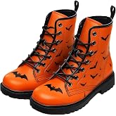 Ulalaza Women's Halloween Themed Lace‑Up Combat Boots Spooky Graphic Print Chunky Platform Ankle Boots Gothic Cosplay Short Booties