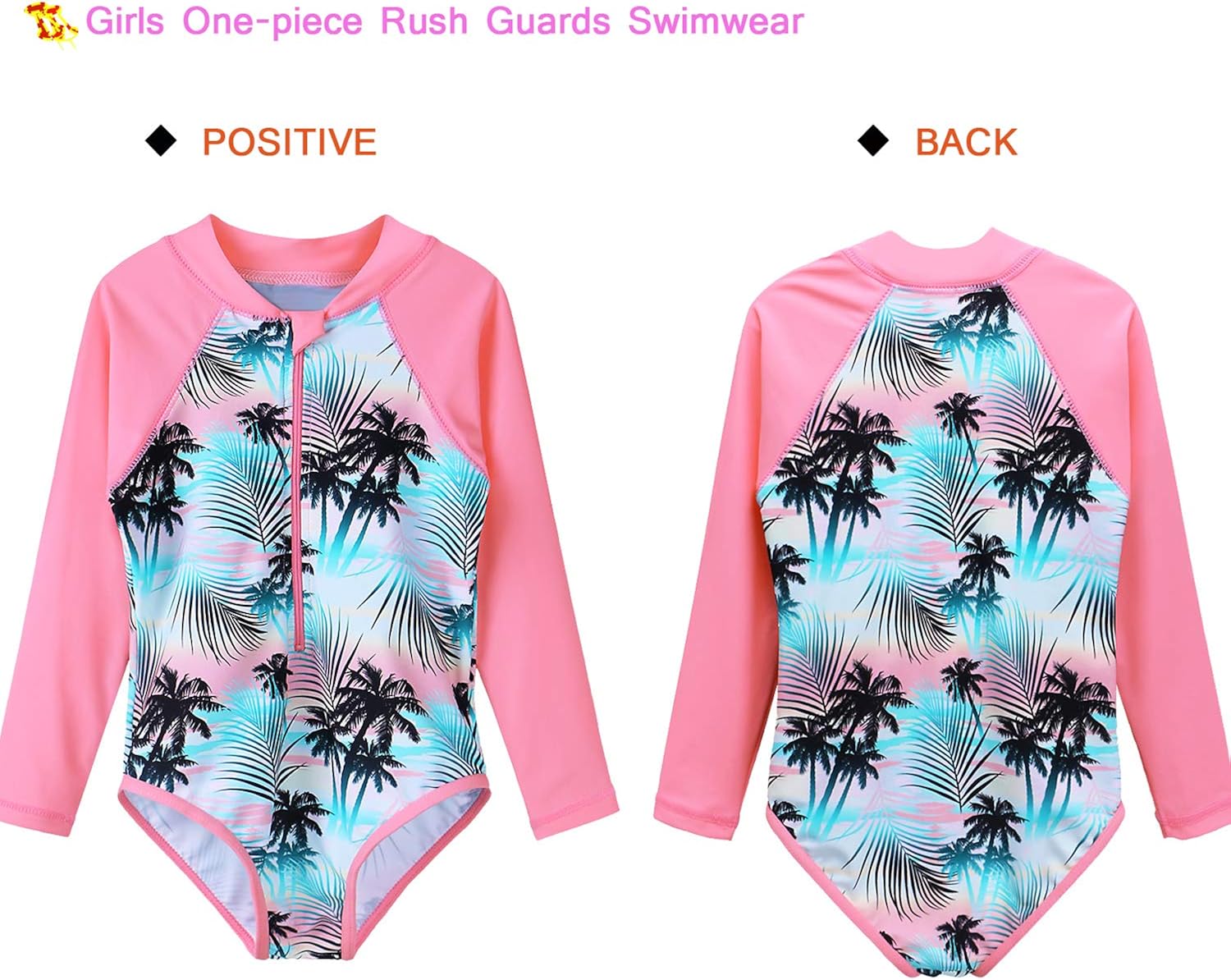 ZNYUNE Girls One Piece Rashguard Swimwear Long Sleeve Swim Suit with Zipper UPF 50 Sun Protection