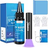 KISREL 50g UV Resin Kit with Light, Fast Curing &amp; Bonding in Seconds | 50g UV Resin Kit with UV Flashlight for Welding, UV Glue for Bonding Jewelry, Plastic, Glass Repair (Transparent Objects)