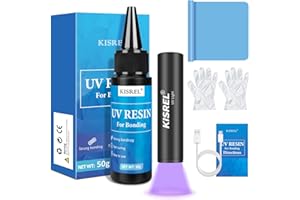 KISREL 50g UV Resin Kit with Light（Upgrade）, Fast Curing & Bonding in Seconds, 50g UV Resin Kit with UV Flashlight for Welding，UV Glue for Bonding Jewelry, Plastic, Glass Repair