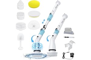 Electric Spin Scrubber, FRYLINE Cordless Shower Brush with 7 Replaceable Cleaning Heads and Adjustable Extension Handle, Bathroom Scrubber for Bathtub, Tile, Floor