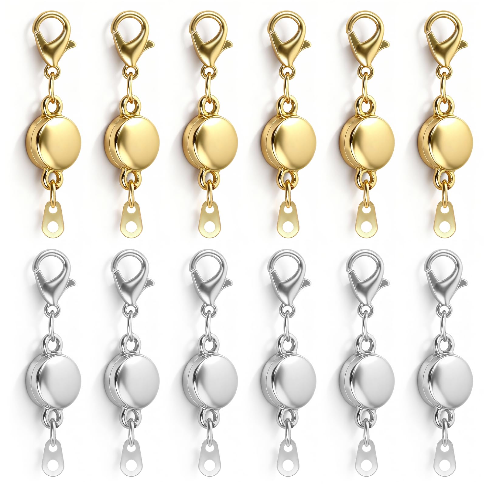 12Pcs Magnetic Necklace Clasps Labstor for Jewellery Making, Magnet Extender Clasps for Bracelet Necklaces Anklet Chain Fasteners Clasps for DIY Anniversary Holiday Gold & Silver