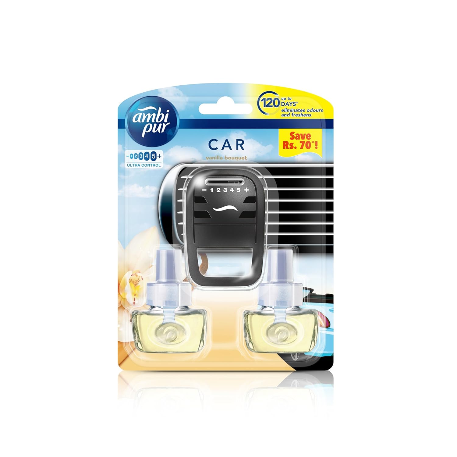 Ambi Pur 82209470 Vanilla Bouquet Car Air Freshener Starter Kit with 2