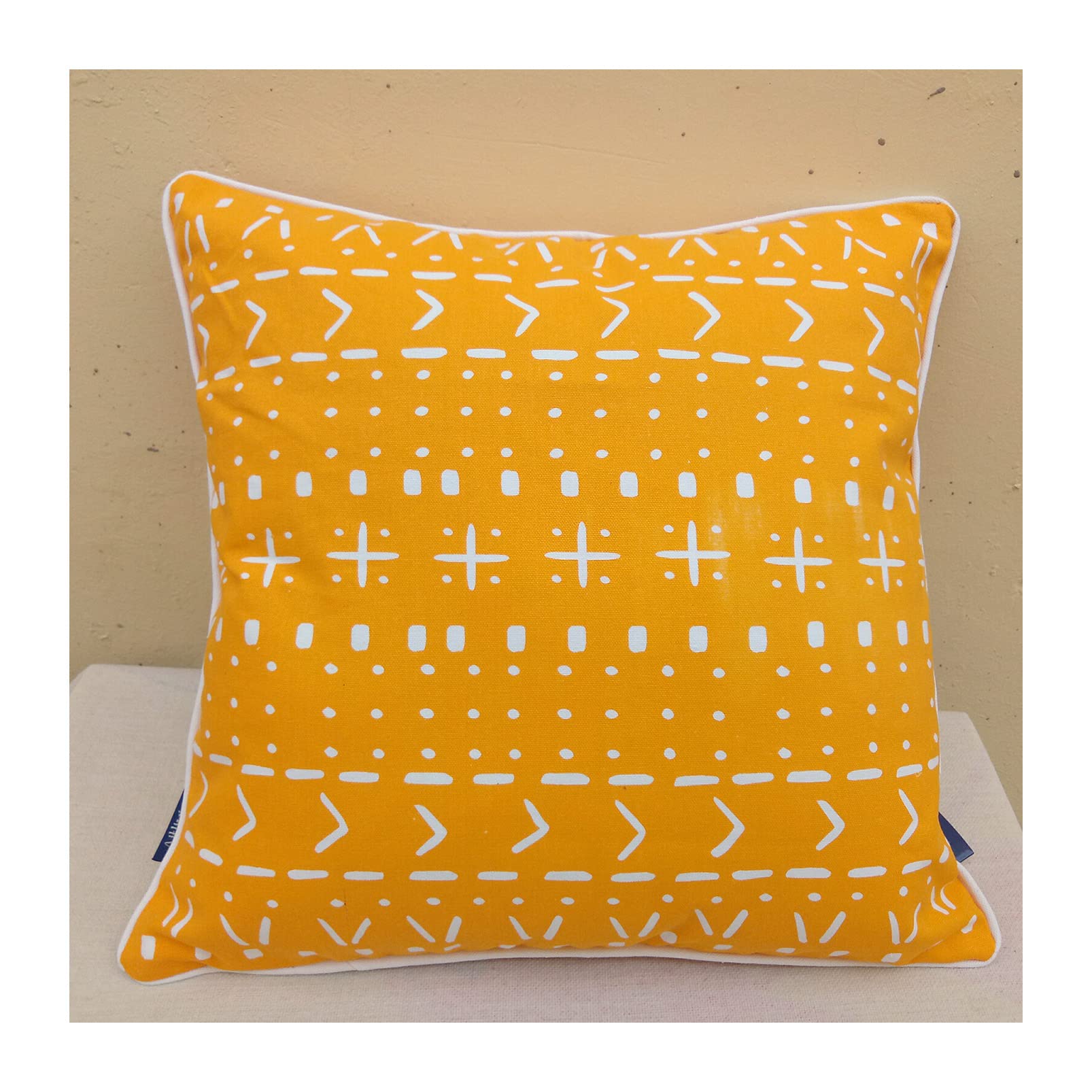 Aitliving Throw Pillow Cover Cushion Cover 1PC 43X43cm Nomadic 17X17inch Mango Yellow/White Cotton Canvas w/White Piping Printed Decorative Couch Pillowcase Accent Cushion Shell — image 1