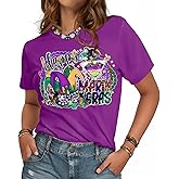 JMHACHY Mardi Gras T-Shirt for Women - New Orlean Carnival Graphic Glitter Tee Tops Funny Shirts Short Sleeve Costumes