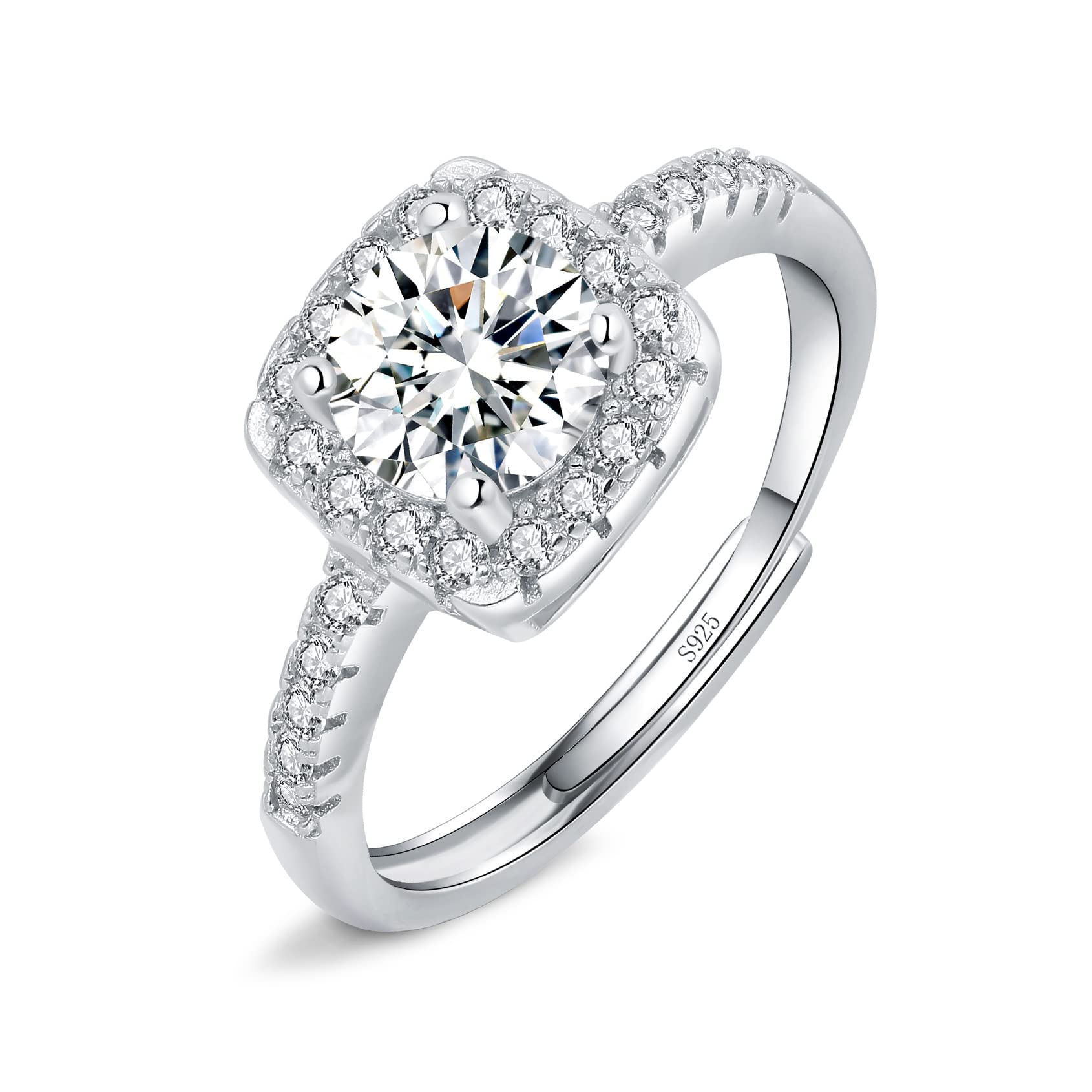 Josfeva Promise Rings for Women Girls, Bride Wedding Engagement Ring Gifts for Anniversary, Love Promise 925 Sterling Silver Diamond Ring, Romantic Adjustable Square Silver Rings for Couples