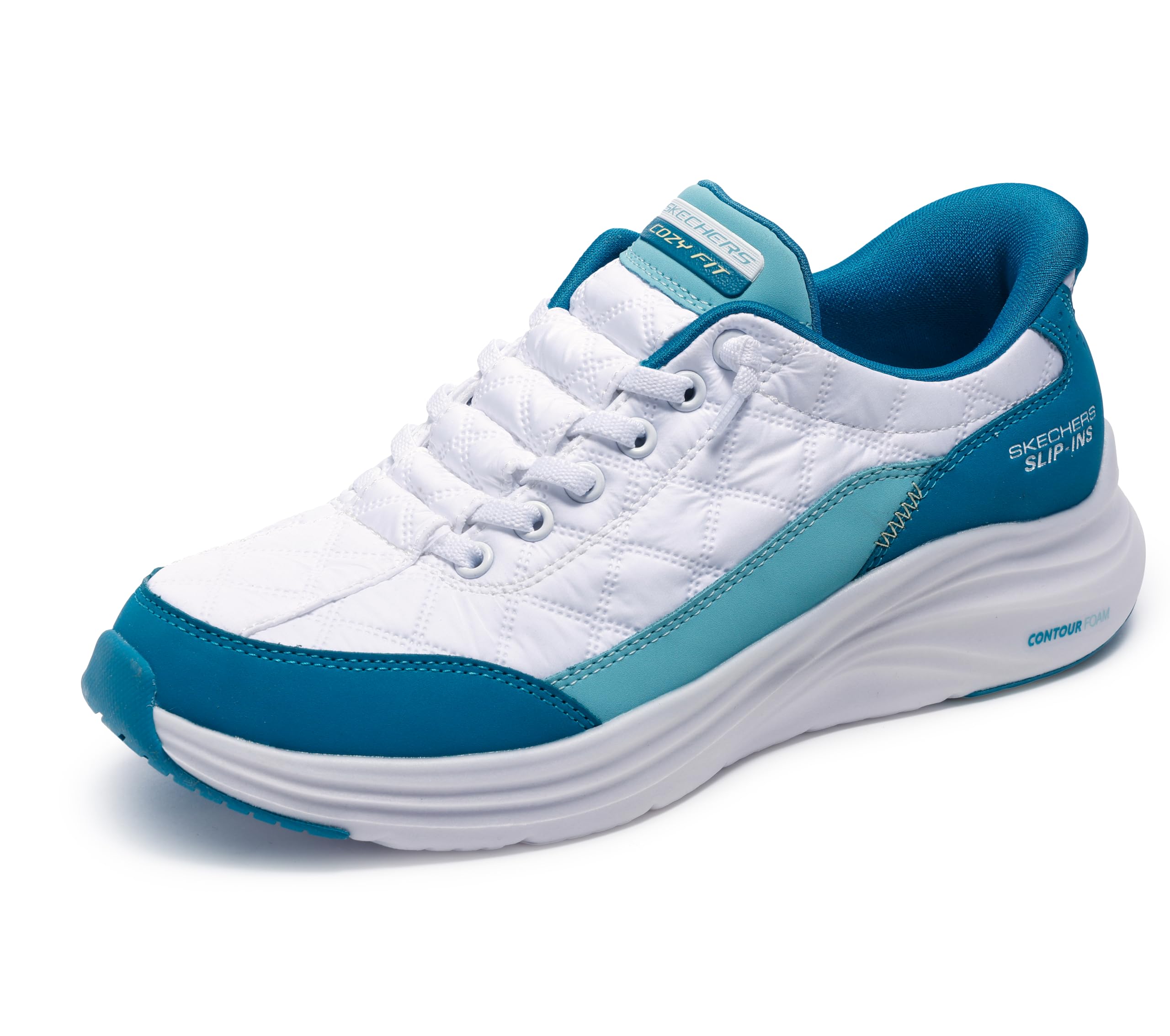 Skechers Women's Contour Foam Hands Free Slip-Ins, White/Turquiose, 9 Image