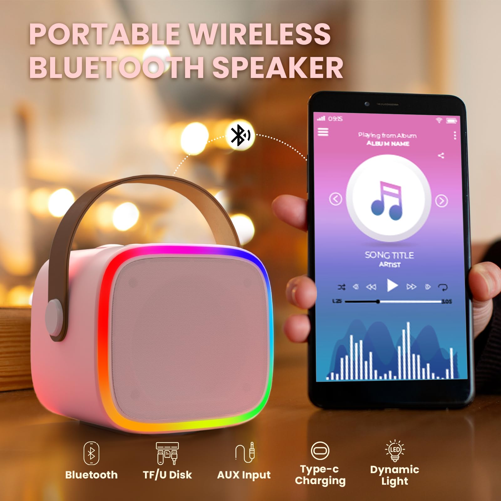 BONAOK Microphone Karaoke Machine 2 Microphones, Bluetooth Karaoke Machines for Children Adults, Portable Karaoke Player Microphone for Charging, Children's Electronic Toy (Pink)