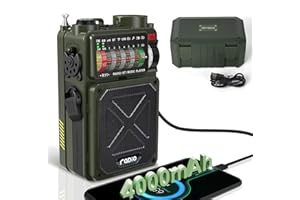 Emgykit R11 Emergency Crank Radio - 4000mAh/14800mWh NOAA/SW/AM/FM, Solar/Hand Crank/USB Charging, Bluetooth Receiver/USB/TF Playback,with Compass,Flashlight,SOS for Camping & Emergencies - Green