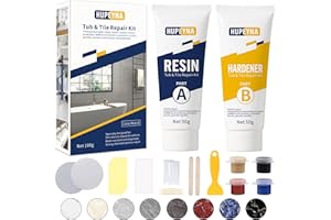 Tub, Tile and Shower Repair Kit (Color Match), Hupeyna Porcelain Repair Kit, Bathtub Repair Kit for Chips Dents Cracks Holes Scratchs, etc. Fiberglass Repair Kit (More Color)