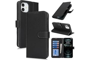 Zouzt Case for iPhone 12/12 Pro 6.1" Genuine Leather Wallet Case with 4 Card Slot, RFID Blocking Card Holder Magnetic Flip Folio Shockproof Phone Cover Women Men for iPhone 12/12 Pro - Black