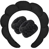 Zkptops Spa Headbands for Women Face Washing Wristband Sponge Makeup,Black | Skincare Headband,Bubble Thick Towel Headband for Girls,Puffy Padded Terry Cloth Hairband,Soft Absorbent Non Slip,Headwear