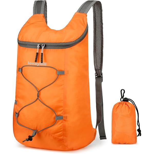 Emiyea Faltbarer Wanderrucksack – Ultraleicht, Wasserdicht, 15 Liter, Für Damen & Herren, Kompakt (Orange Zickzack)