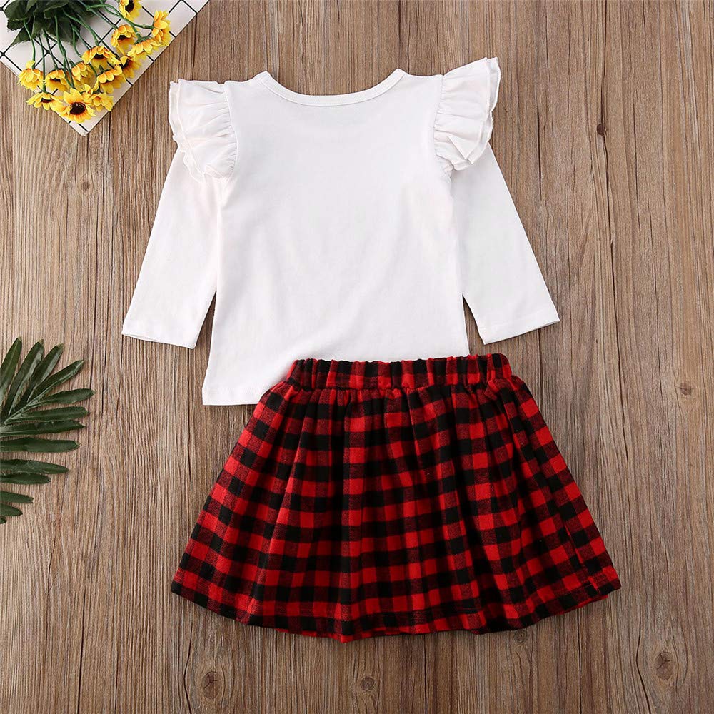 Christmas Toddler Baby Girl Matching Outfit Long Sleeve Ruffle Romper T Shirt+Plaid Skirt Outfits Sister Clothing Sets - Image 4
