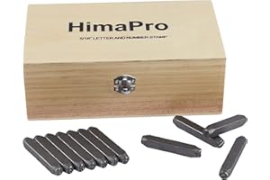 HimaPro Letter and Number Stamp Set 36pcs 40Cr Alloy Steel Metal Stamp Number & Letter Punch Set in a Wooden case (8mm 5/16 Inch)