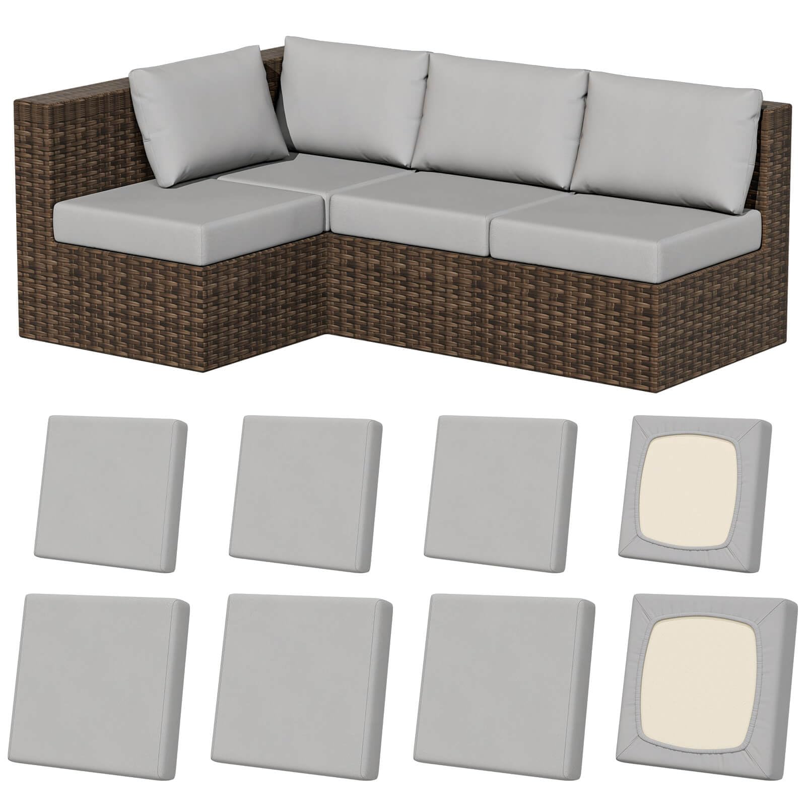 Photo 1 of 8Pcs Stretch Patio Cushion Covers, Outdoor Couch & Sofa Replacement Slipcovers for Patio Furniture Cushion Covers, Washable Reusable Furniture Protector, Square-Large + Square-Small, Air-Grey
