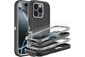 YKHJKLEC for iPhone 16 Pro Case, Military Grade 3 in 1 Heavy Duty Shockproof/Drop Proof/Dust Proof Case with 2Pcs Tempered Glass Screen Protector (Black/Grey)