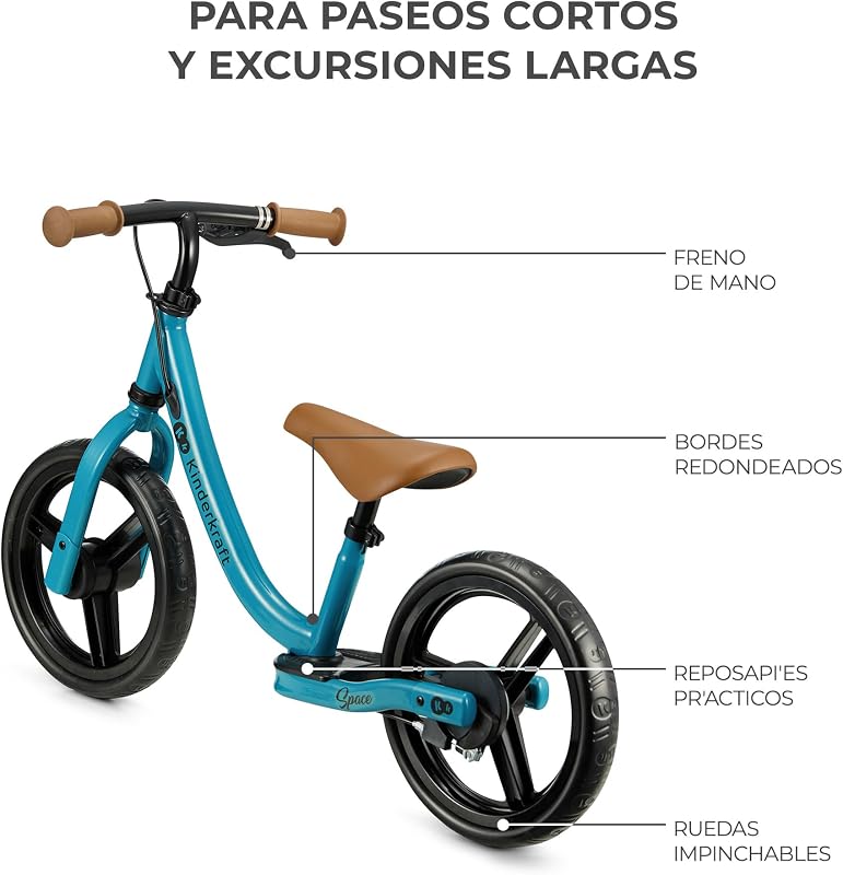 Espaço 2 Bicicleta sem pedais, Bicicleta de rapaz de 2 anos, Bicicleta de 2 rodas, Sela ajustável, com travão, Leve, 3,6 kg, 28 cm de diâmetro, 35 kg, Azul