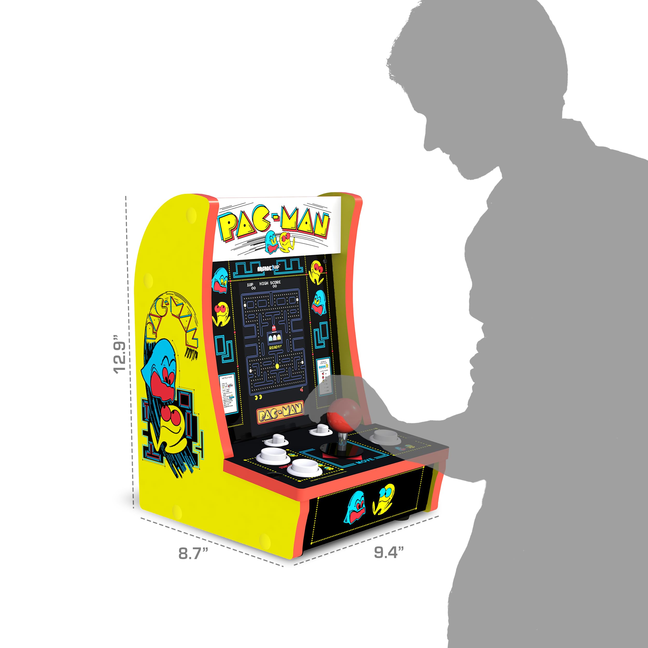 Arcade1Up PAC-Man Countercade – 3 Classic Games, Retro Game Console for Home, Portable Console with 7-inch Screen, Table-top Video Game for Game Room