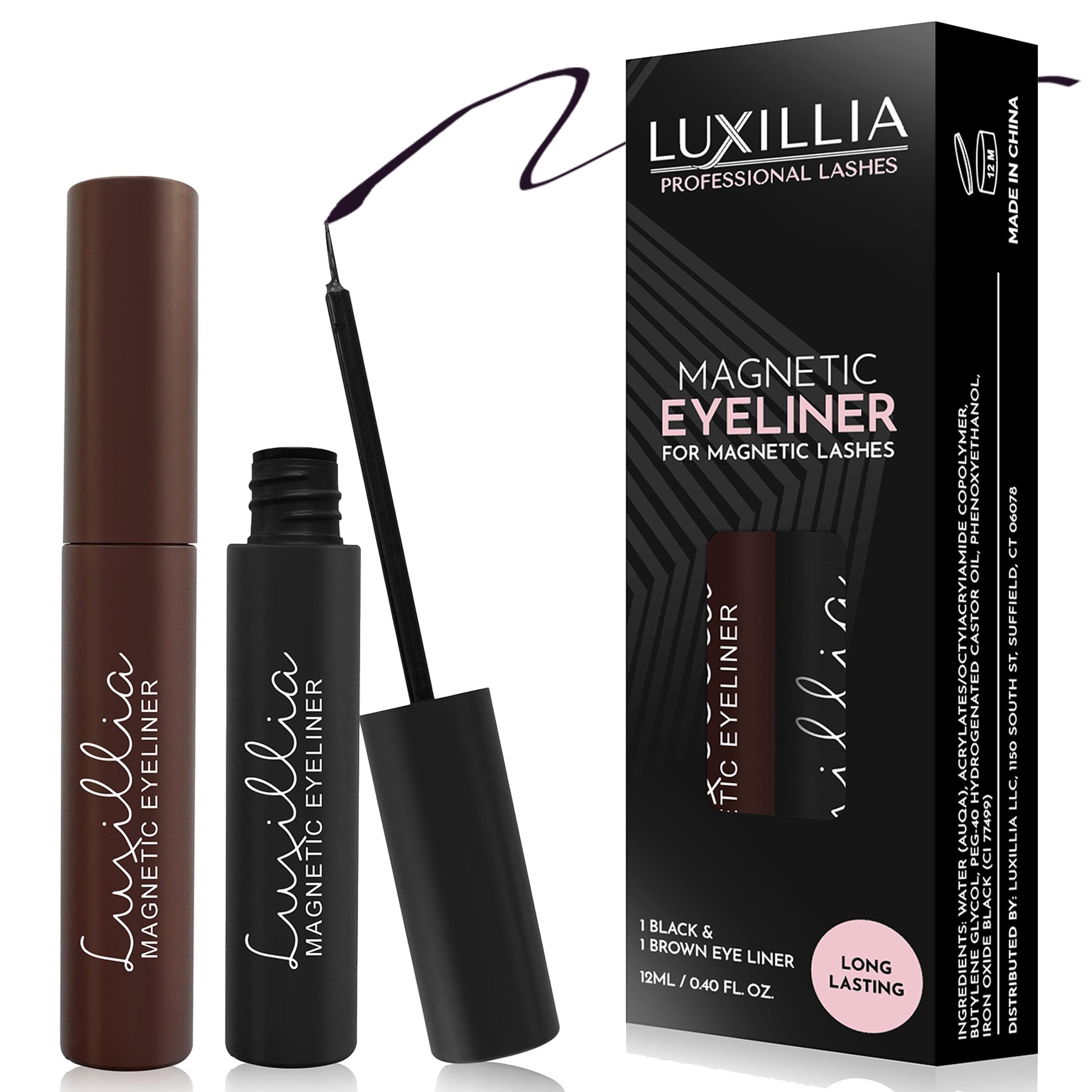 Luxillia (2 Pack) Black Magnetic Eyeliner for Magnetic Eyelashes, Upgraded Strongest Hold, Most Natural Look, Waterproof, Smudge Proof Liquid Liner, Works Perfectly with all Magnetic Eye Lashes