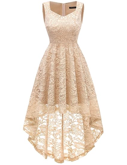Meetjen Damen Elegant Spitzenkleid Herzform Unregelmässig Vokuhila Kleid Festlich Cocktail Abendkleid