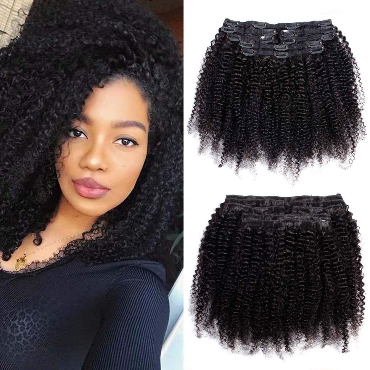 VTAOZI Afro Kinky Curly Hair Extensions Clip in Human Hair for Black Women 8A Brazilian 4B 4C Afro Kinky Curly Clip ins Hair Extensions Natural Color 7Pcs 120G/Set (20 Inch)