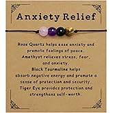 Nanafast Anxiety Relief Bracelet for Women Natural Healing Crystal Bracelets Adjustable Amethyst Beaded Bracelet Anxiety Relief Items with Message Card