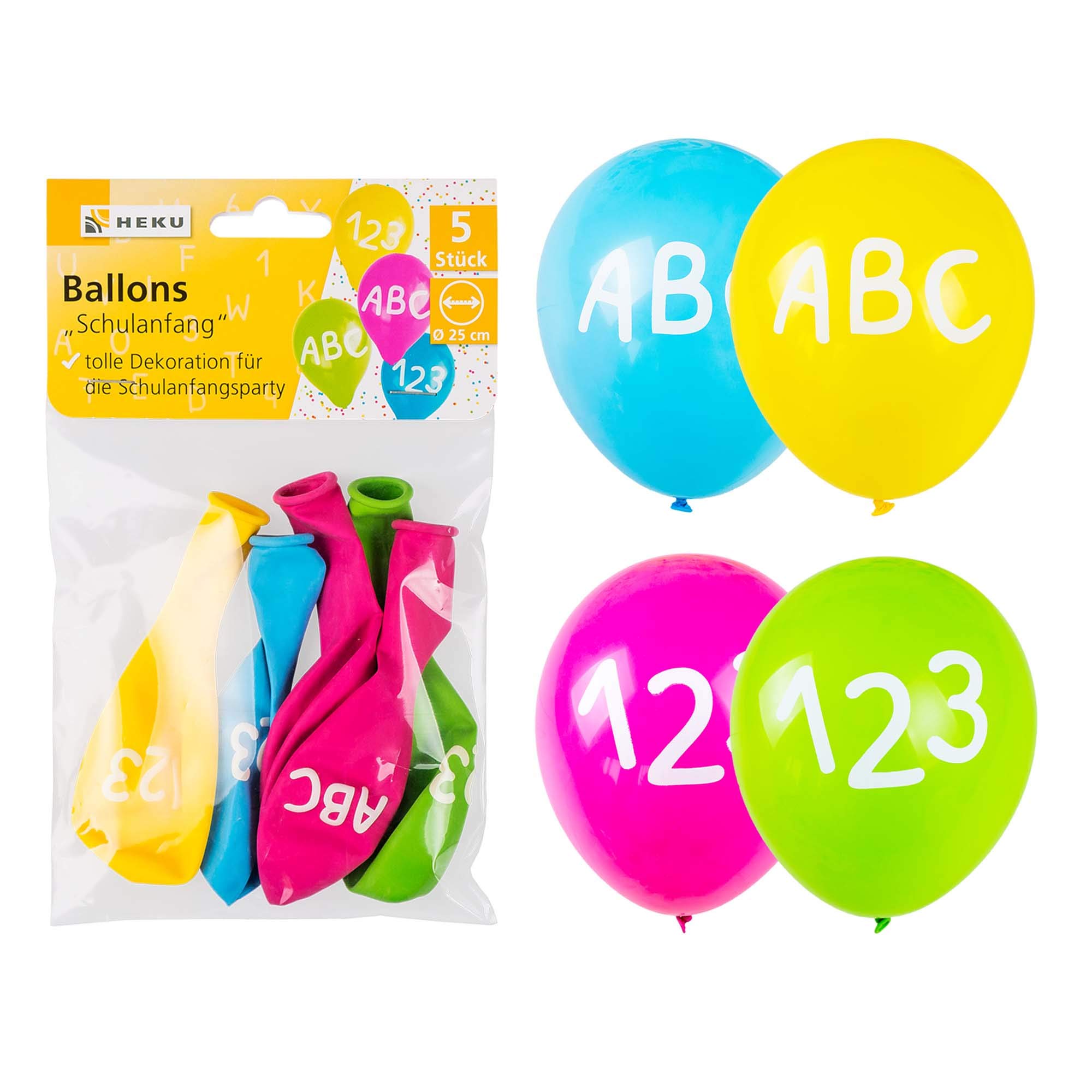 Heku 779-61 Balloons First Day of School, Pack of 5, Size 25 cm, Decoration, Start of School, 1st Day of School