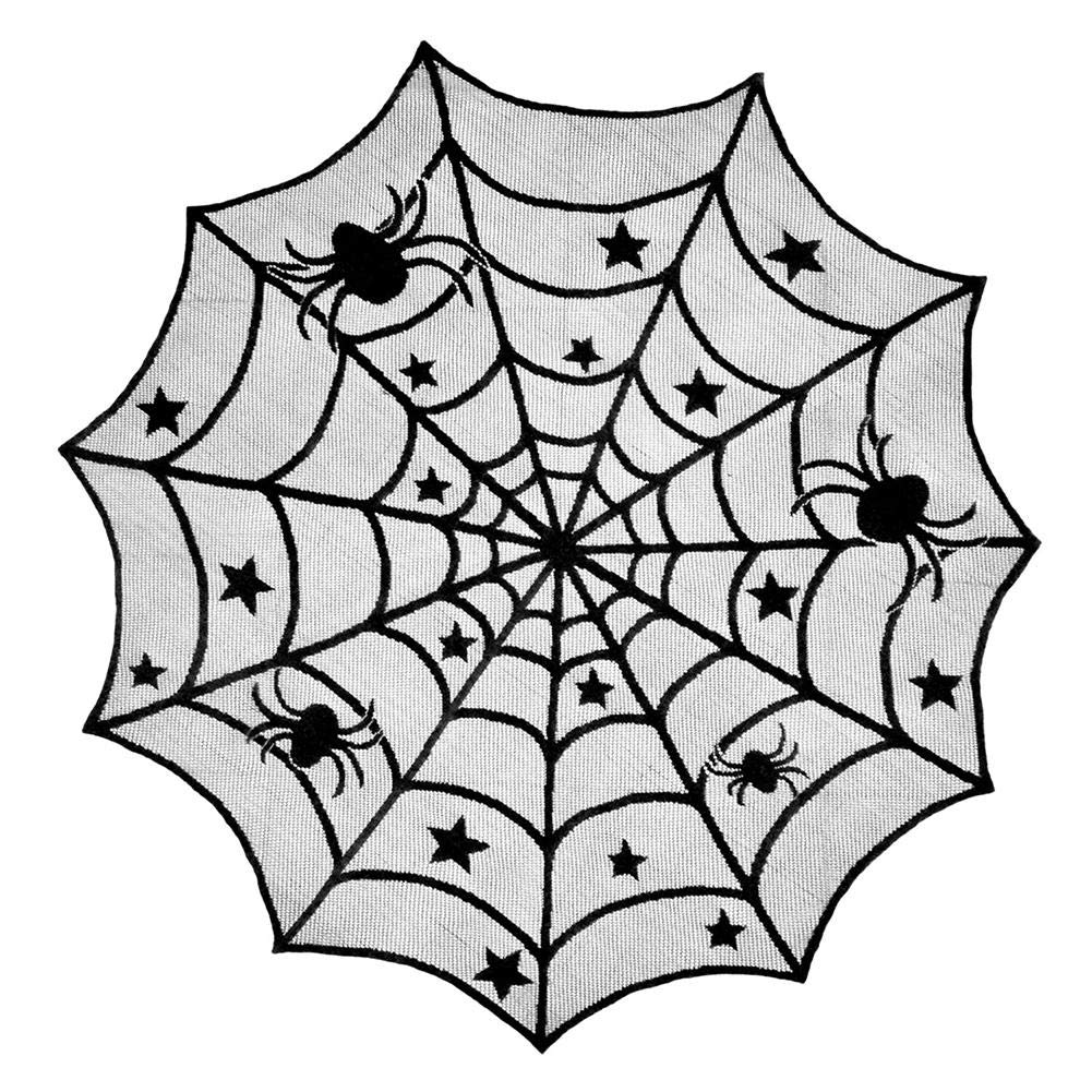 SUNTRADE 40 Inch Round Spider Web Lace Table Topper Black Halloween Spider Web Tablecloth Party Decoration