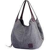 DOURR Women's Multi-pocket Shoulder Bag Fashion Cotton Canvas Handbag Tote Purse