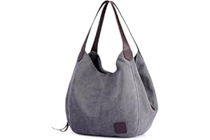 DOURR Women's Multi-pocket Shoulder Bag Fashion Cotton Canvas Handbag Tote Purse