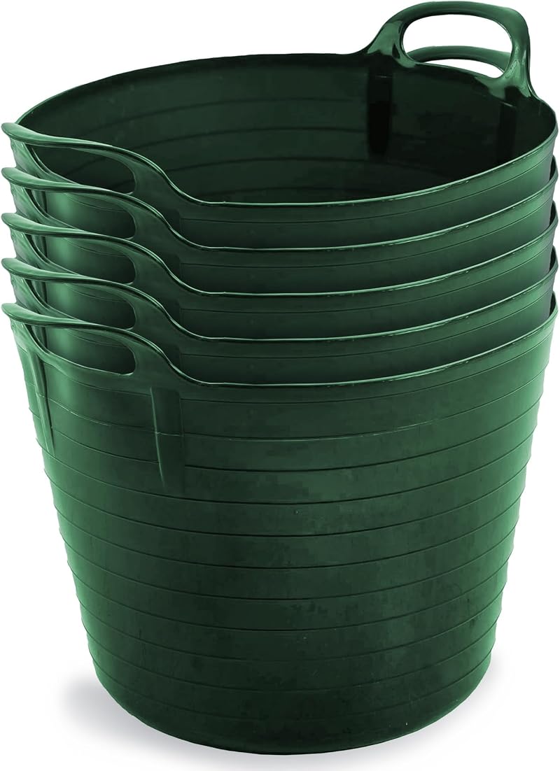 Neat 42L Flexi Tubs 5 Packs Green With Handles Large Garden Buckets