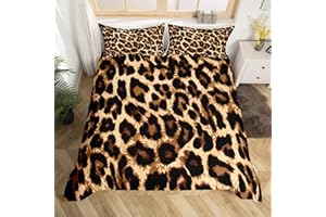 FEELYOU Leopard Print Comforter Cover Set Full Size Cheetah Printed Bed Duvet Cover Black Brown Leopard Bedding Sets for Kids Girls Women Bedroom Decorative Africa Wild Animal Theme Bed Set (No Comforter)