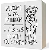 ATBWGT Funny Labrador Retriever Bathroom Wooden Box Sign,Gifts for Labrador Dog Lovers,Lab Dog Wood Block Plaque Signs for Bathroom Toilet Restroom Desk Table Shelf Decor, 5x5 Inch