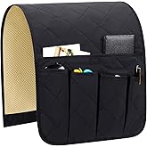 Teniux Armrest organizer Non-Slip Remote Control Holder with 5 Pockets Couch Sofa Chair Armchair Caddy For Smart Phone, Book, Magazines, Ipad (Black)
