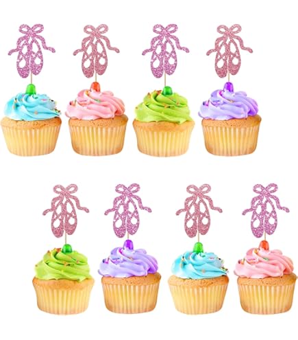 Ballerina Cupcake Toppers 22 PCS Pink Bows Ballet Girls Birthday Party Decorations Ballet Party Decorations