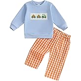 Thorn Tree Toddler Boy Halloween Outfit Pumpkin Embroidery Long Sleeve Sweatshirt Plaid Pants Fall Clothes Set