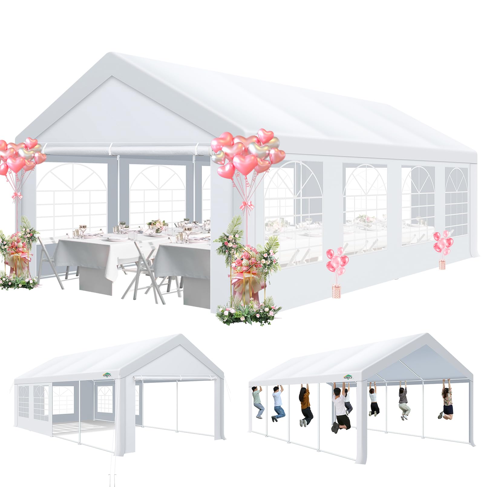 Photo 1 of COBIZI 13x26 Party Tent Heavy Duty, Large Outdoor Wedding Tents for Parties with 8 Sidewalls & Built-in Sandbags,Waterproof Event Canopy Gazebo Commercial Tent for Carport,Camping,Patio,Windproof