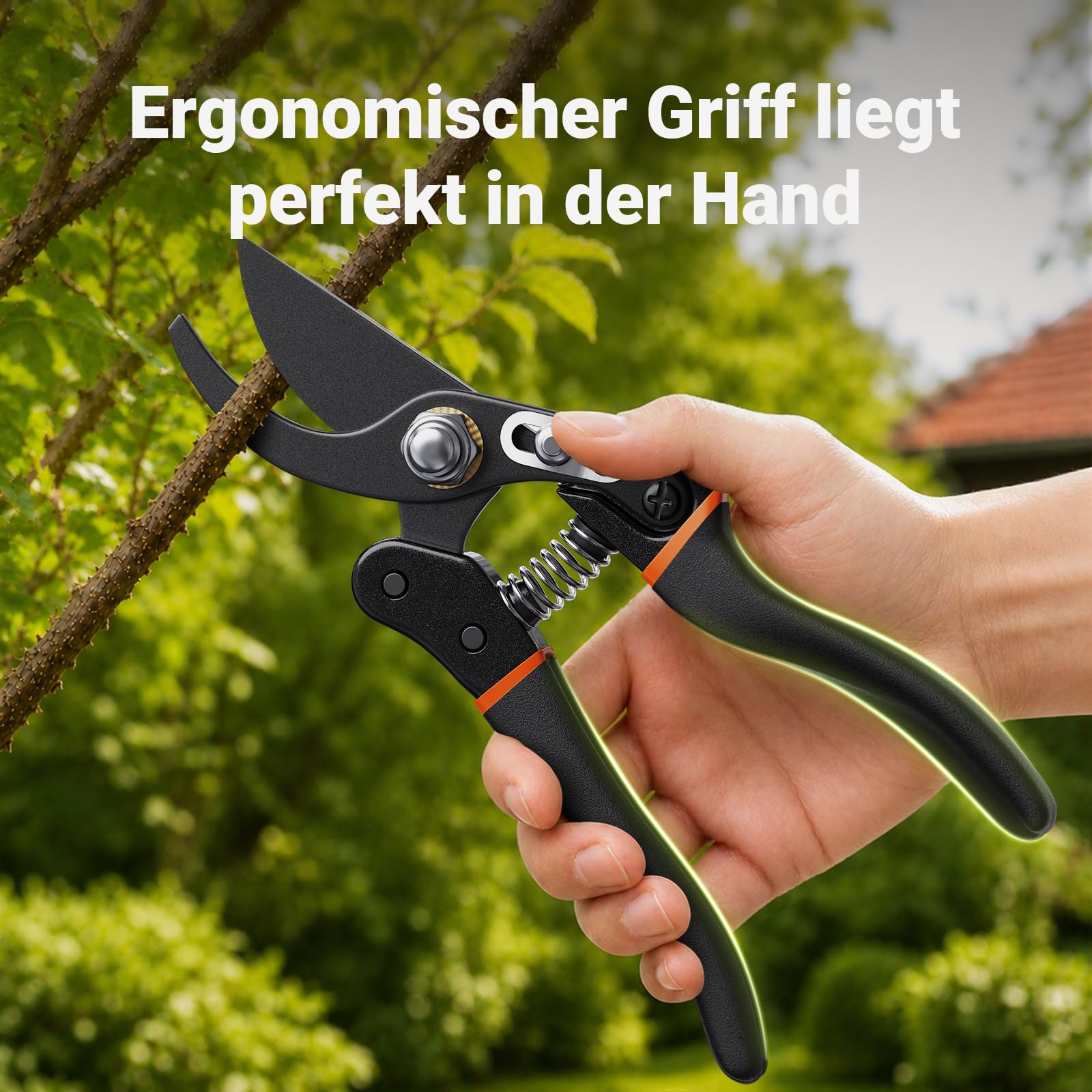 SOLODOTO Profi Gartenschere– schärfer, Japanischer SK5-Kohlenstoffstahl, Bypass-Schneide, 25 mm Schnittdurchmesser, für trockenes, frisches Holz, Profi Rosenschere, Pflanzenschere astschere 7