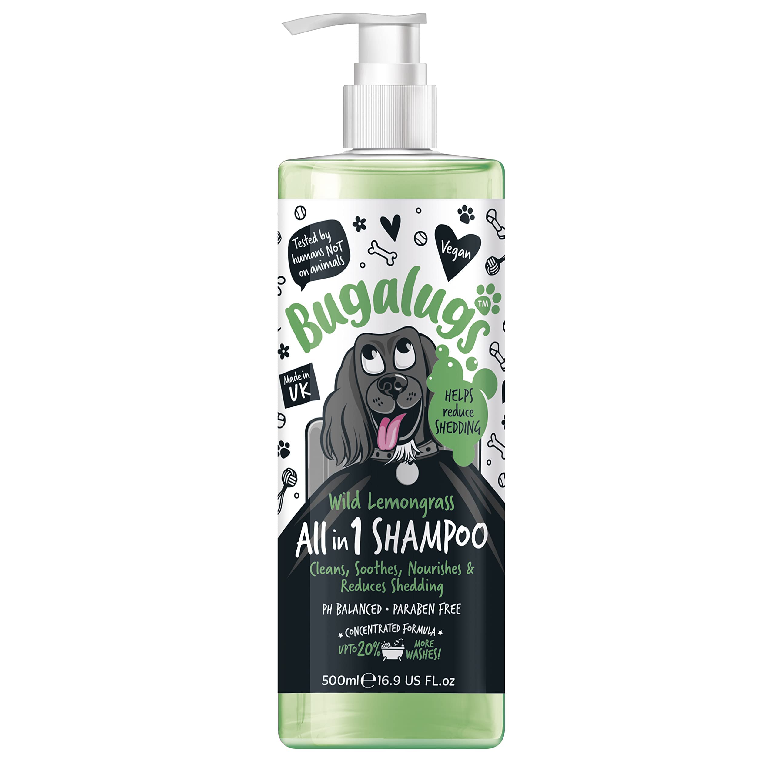 BUGALUGS Deshedding Shampoo for dogs works great alongside dog deshedding brush, de shedding dog shampoo
