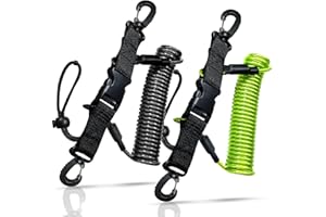 YEESOOM Scuba Diving Lanyard, Heavy Duty Stainless Steel Spring Coiled Lanyard - 2 Pack, Large, Black& Green